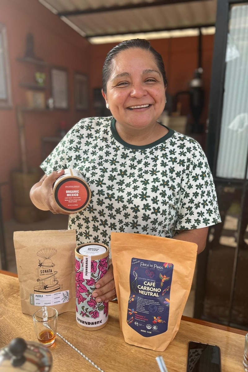 Julia Ortega with her speciality coffee products.JPG